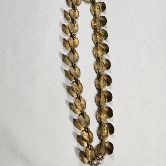 Vintage Double Row Leaf Necklace Gold Tone Mid-Century Designer 17" - Picture 7 of 8
